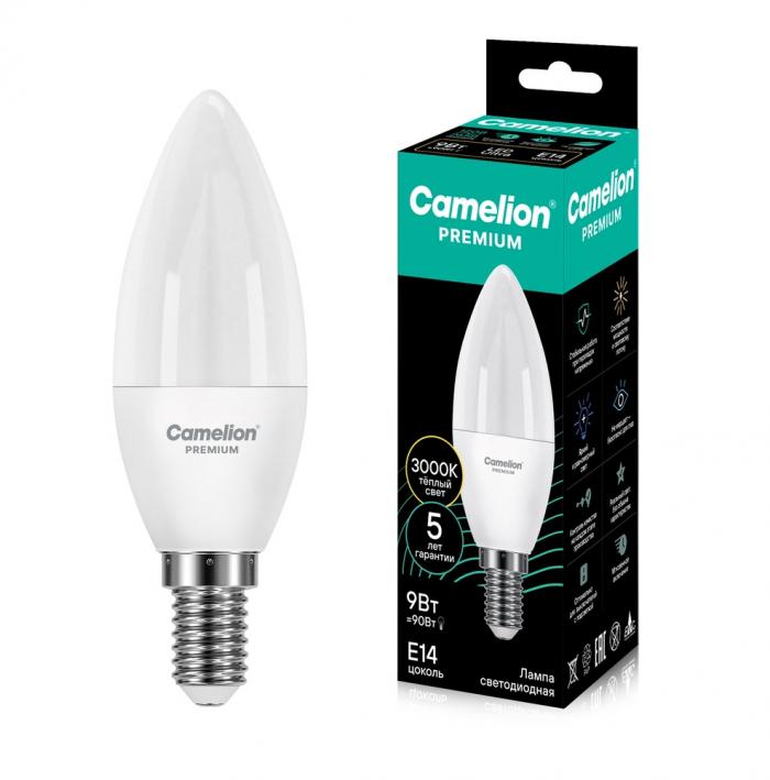 Светодиодная лампа Camelion Premium свеча Е14 9Вт 3000К