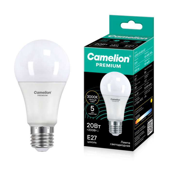 Светодиодная лампа Camelion Premium ЛОН Е27 20Вт 3000К